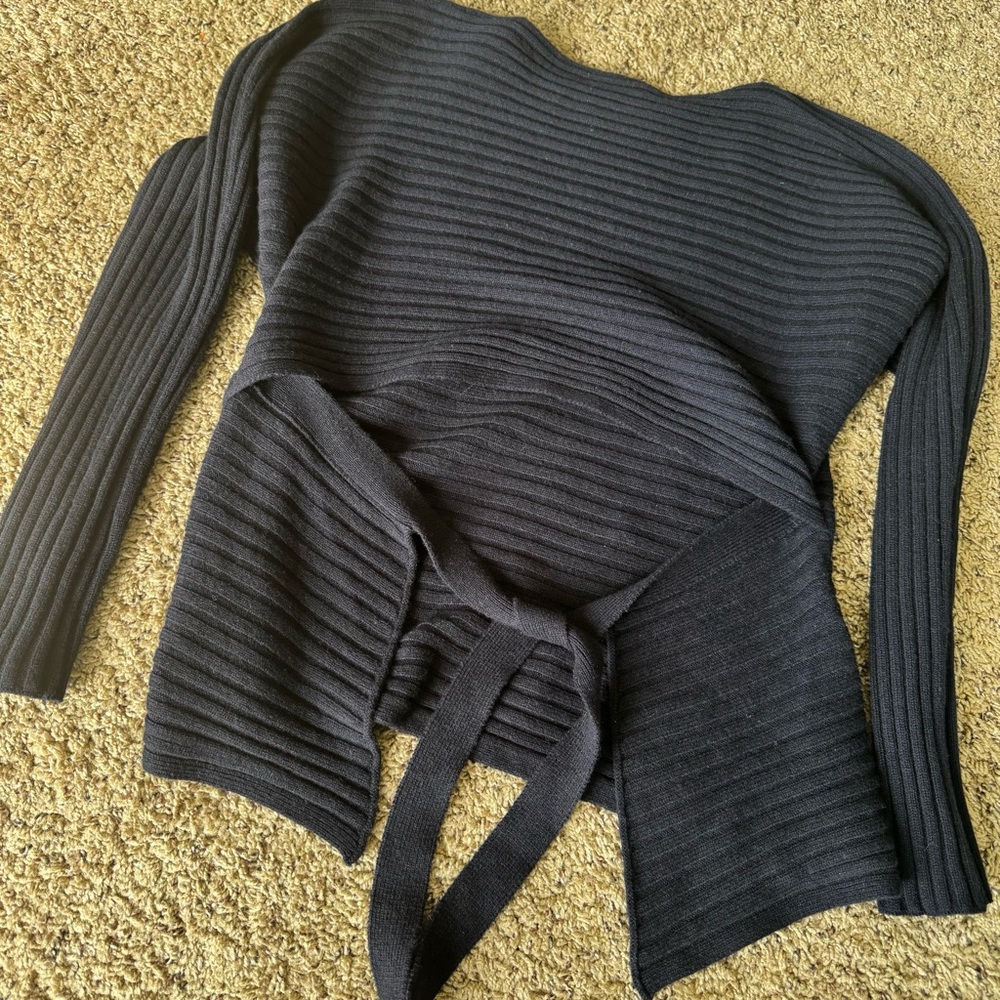 Vince Wool Cashmere Tie Back Dolman Sweater Navy Ribbed Knit - Picture 3 of 6